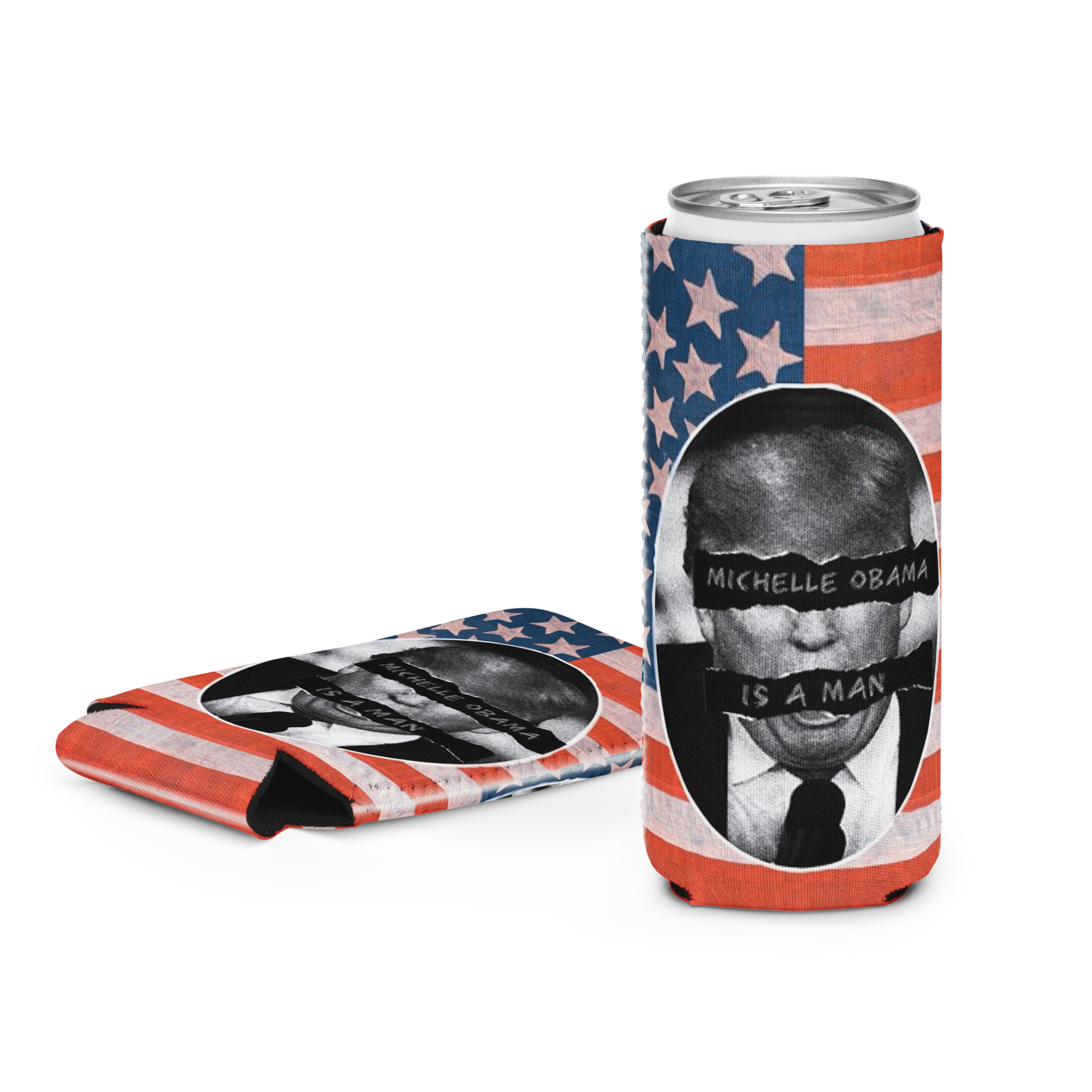 Trump MAGA 'Michelle Obama Is A Man" Slim Can Beer Coozie